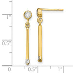 Sterling Silver Gold-tone Polished Bar w/ CZ Post Dangle Earrings - Product Photo