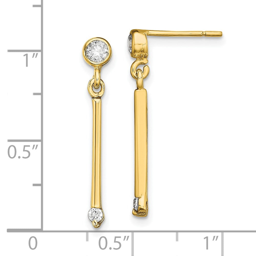 Sterling Silver Gold-tone Polished Bar w/ CZ Post Dangle Earrings - Product Photo