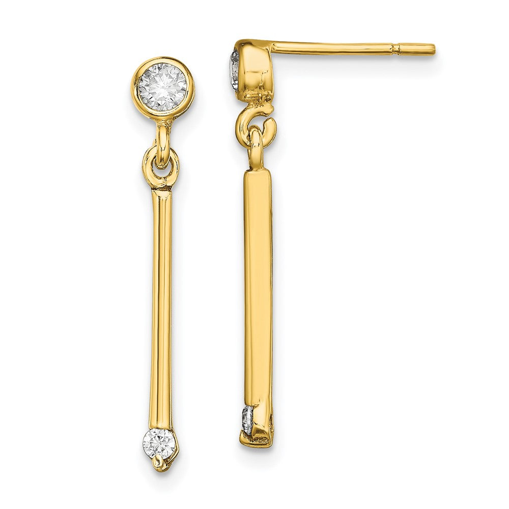Sterling Silver Gold-tone Polished Bar w/ CZ Post Dangle Earrings - Product Photo
