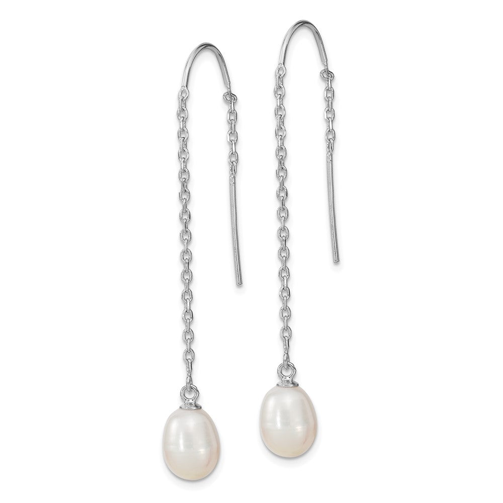 Sterling Silver Rhodium-plated 7-8mm FWC Pearl Threader Earrings - Product Photo