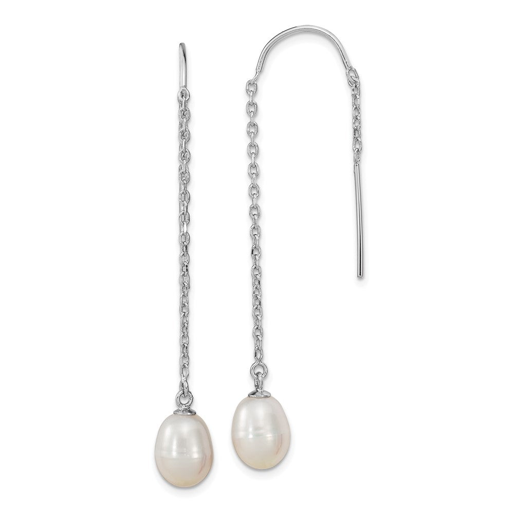 Sterling Silver Rhodium-plated 7-8mm FWC Pearl Threader Earrings