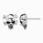 Sterling Silver Rhodium-plated Antiqued Enameled Skull Post Earrings - Product Photo