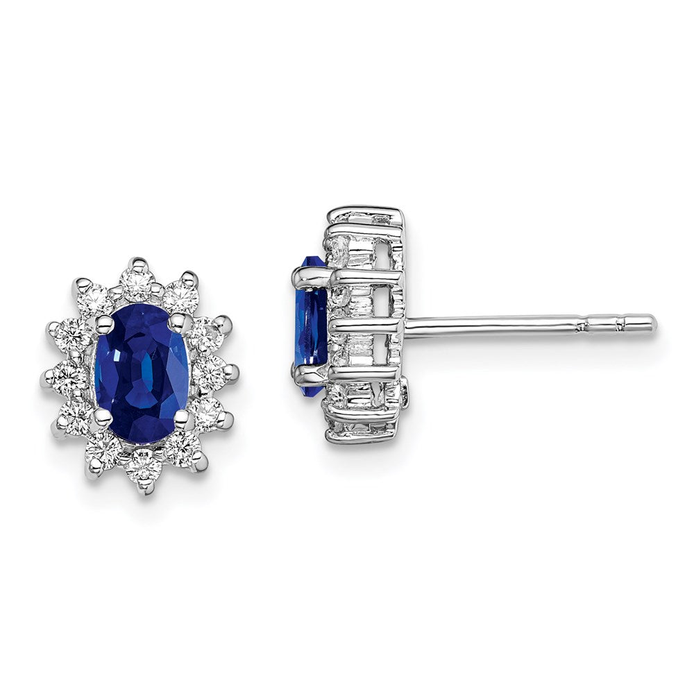 Sterling Silver Rhodium-plated CZ/Lab Cr. Blue Sapphire Earrings - Product Photo