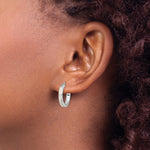 Sterling Silver Rhodium-plated Created Opal Inlay Round Hoop Earrings - Product Photo