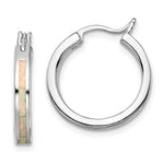 Sterling Silver Rhodium-plated Created Opal Inlay Round Hoop Earrings - Product Photo