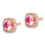 Sterling Silver Rose-tone Square Pink Crystal Center and CZ Post Earrings - Product Photo