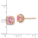 Sterling Silver Rose-tone Square Pink Crystal Center and CZ Post Earrings - Product Photo
