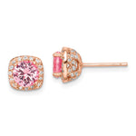 Sterling Silver Rose-tone Square Pink Crystal Center and CZ Post Earrings - Product Photo
