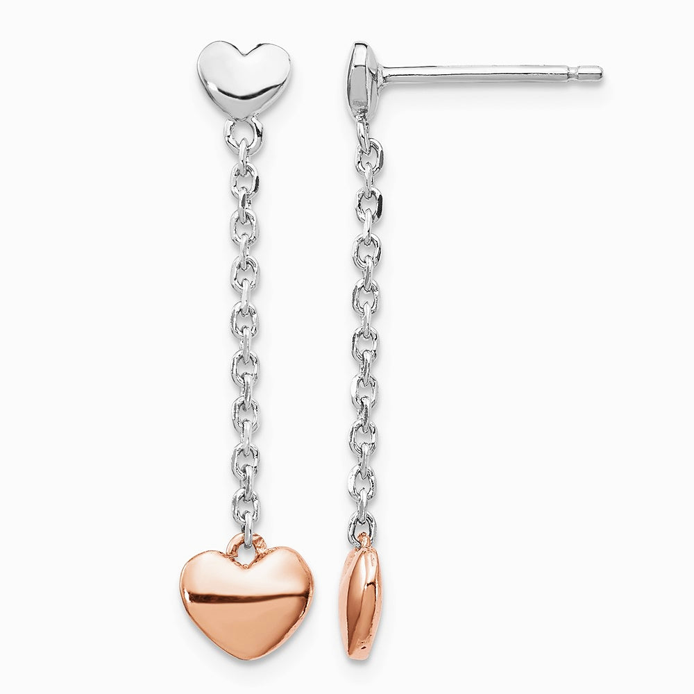 Sterling Silver RH-plated Rose gold-plated Heart Post Earrings