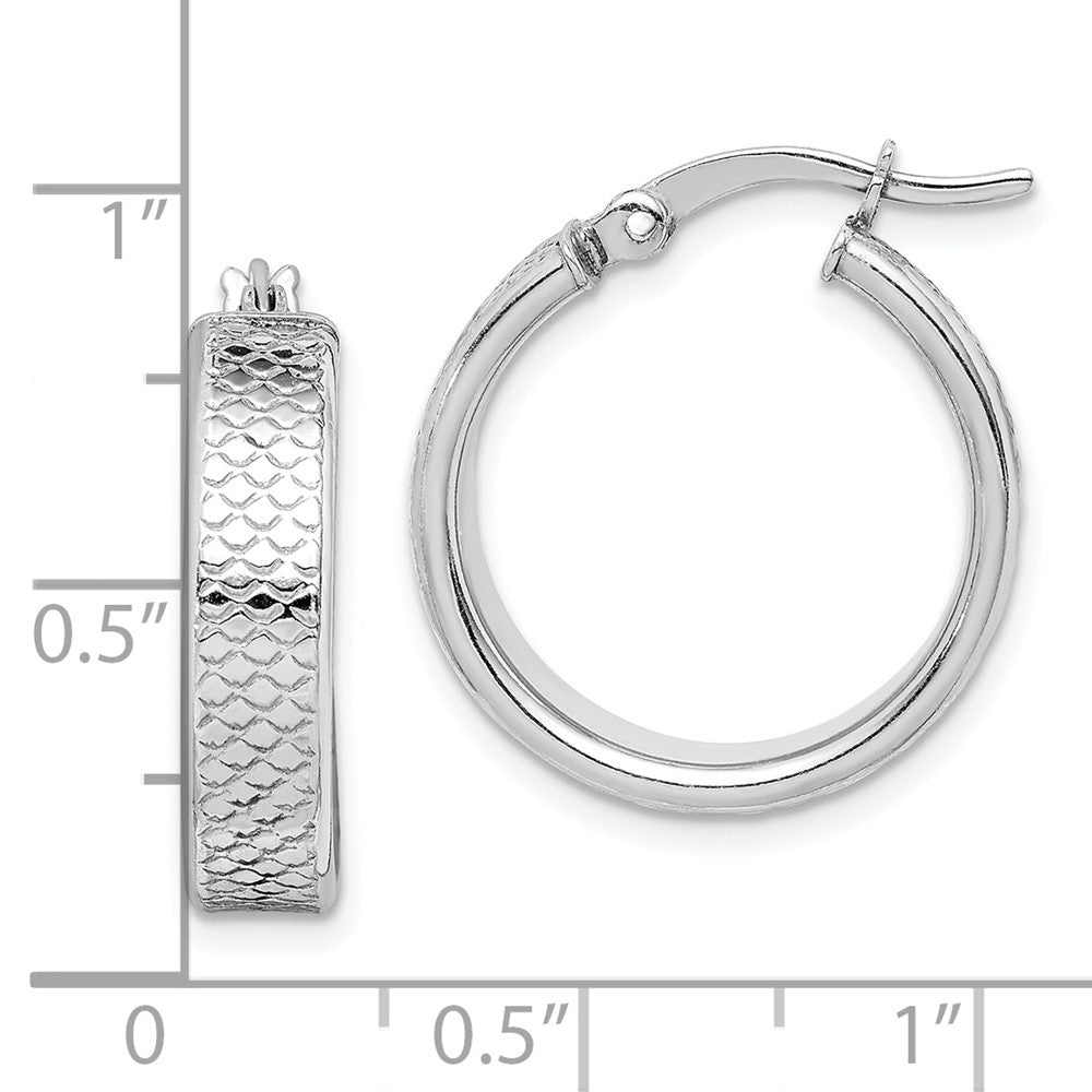 Sterling Silver Rhodium-plated Textured 5x20mm Hoop Earrings - Product Photo