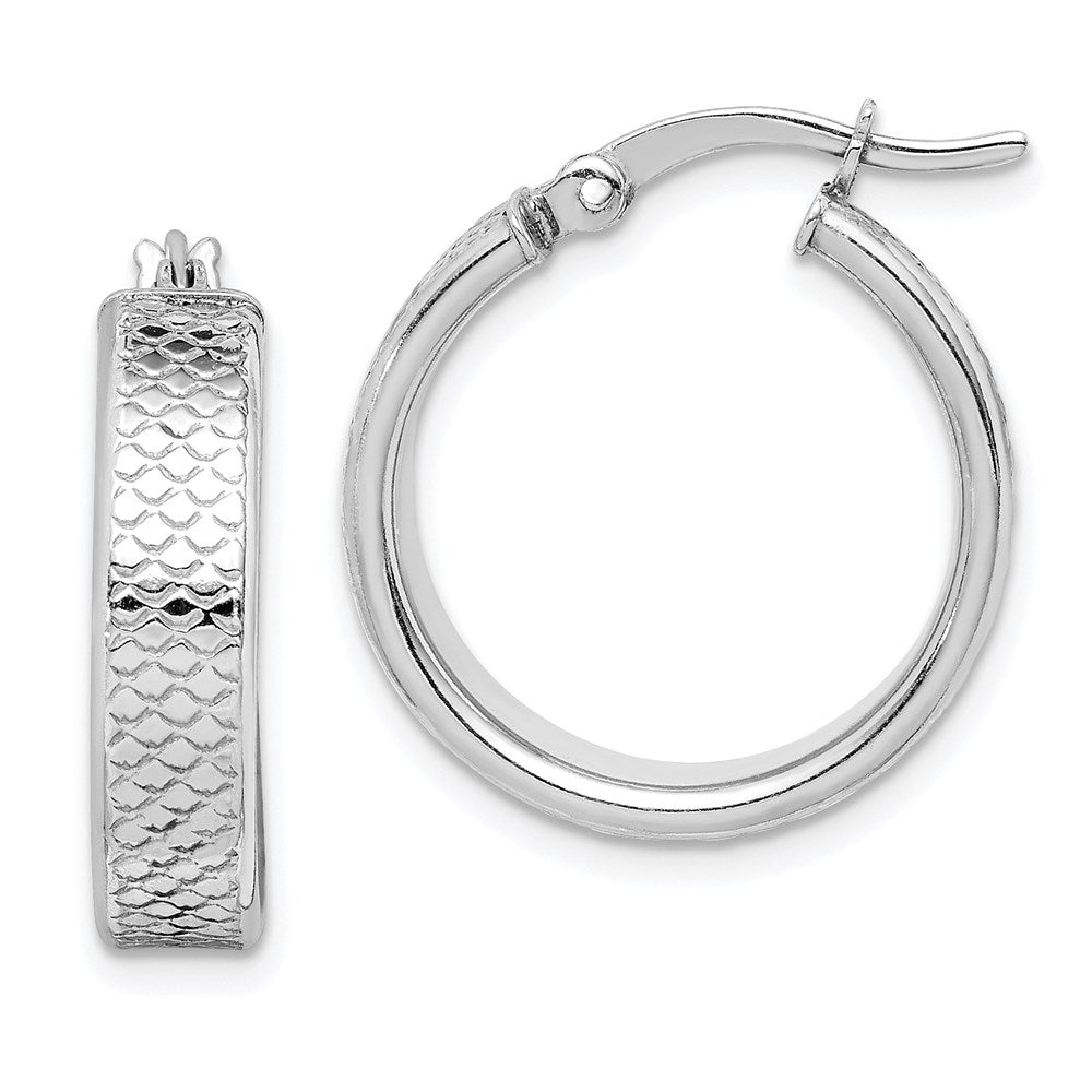 Sterling Silver Rhodium-plated Textured 5x20mm Hoop Earrings - Product Photo