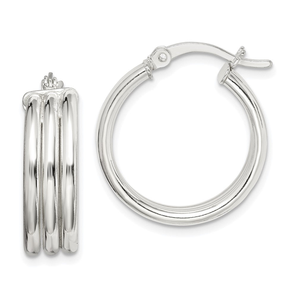 Sterling Silver Polished Grooved 6.5x20mm Hoop Earrings - Product Photo