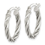 Sterling Silver Twisted Textured 3x20mm Hoop Earrings - Product Photo
