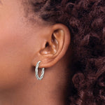 Sterling Silver Twisted Textured 3x20mm Hoop Earrings - Product Photo
