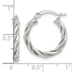 Sterling Silver Twisted Textured 3x20mm Hoop Earrings - Product Photo