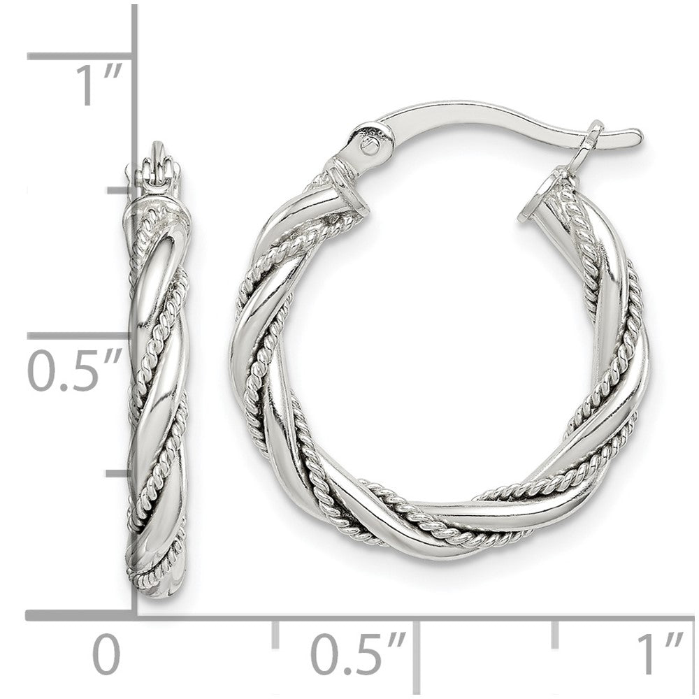 Sterling Silver Twisted Textured 3x20mm Hoop Earrings - Product Photo