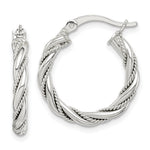 Sterling Silver Twisted Textured 3x20mm Hoop Earrings - Product Photo