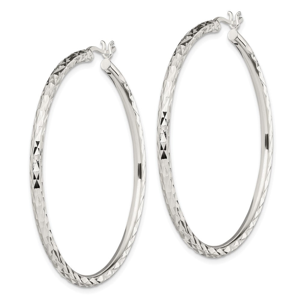 Sterling Silver Polished & Diamond-cut 2.5mm Round Hoop Earrings - Product Photo