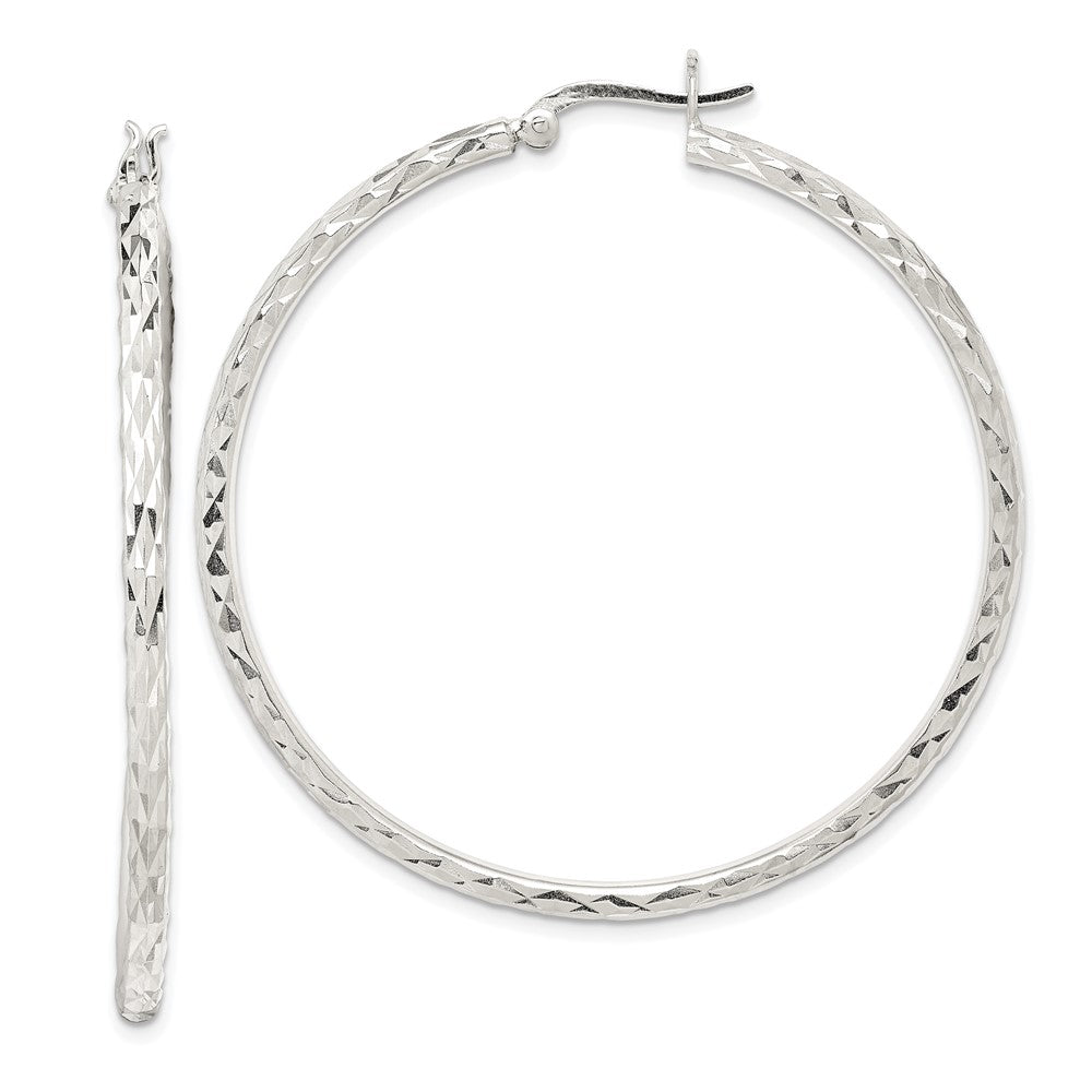 Sterling Silver Polished & Diamond-cut 2.5mm Round Hoop Earrings - Product Photo