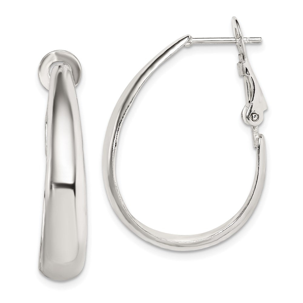 Sterling Silver Polished Omega Back Hoop Earrings - Product Photo