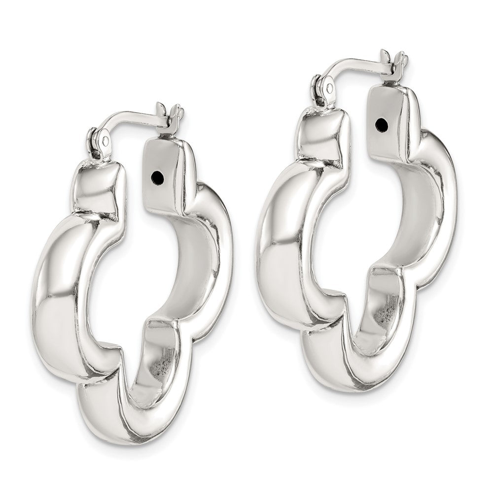 Sterling Silver Polished Clover Hoop Earrings - Product Photo