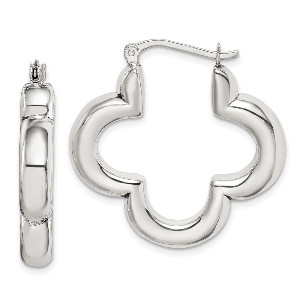 Sterling Silver Polished Clover Hoop Earrings - Product Photo