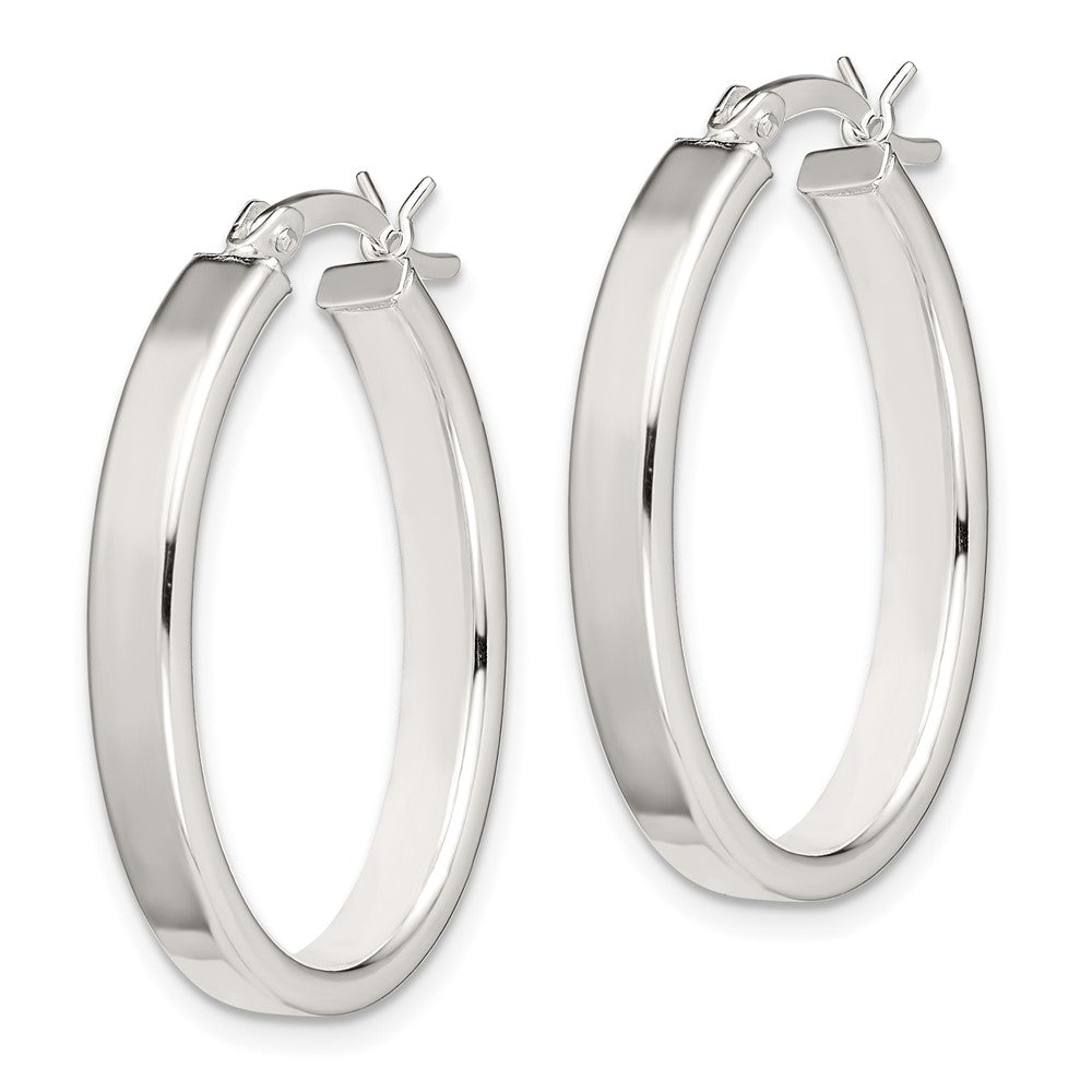 Sterling Silver Polished 4mm Oval Hoop Earrings - Product Photo