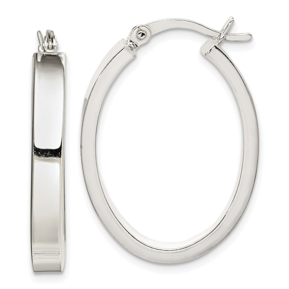 Sterling Silver Polished 4mm Oval Hoop Earrings - Product Photo