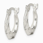 Sterling Silver Diamond Cut & Textured Hoop Earrings - Product Photo