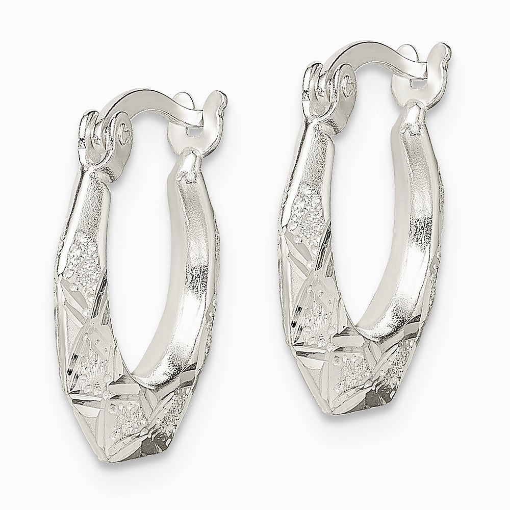 Sterling Silver Diamond Cut & Textured Hoop Earrings - Product Photo