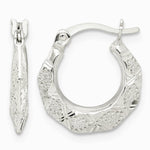 Sterling Silver Diamond Cut & Textured Hoop Earrings - Product Photo