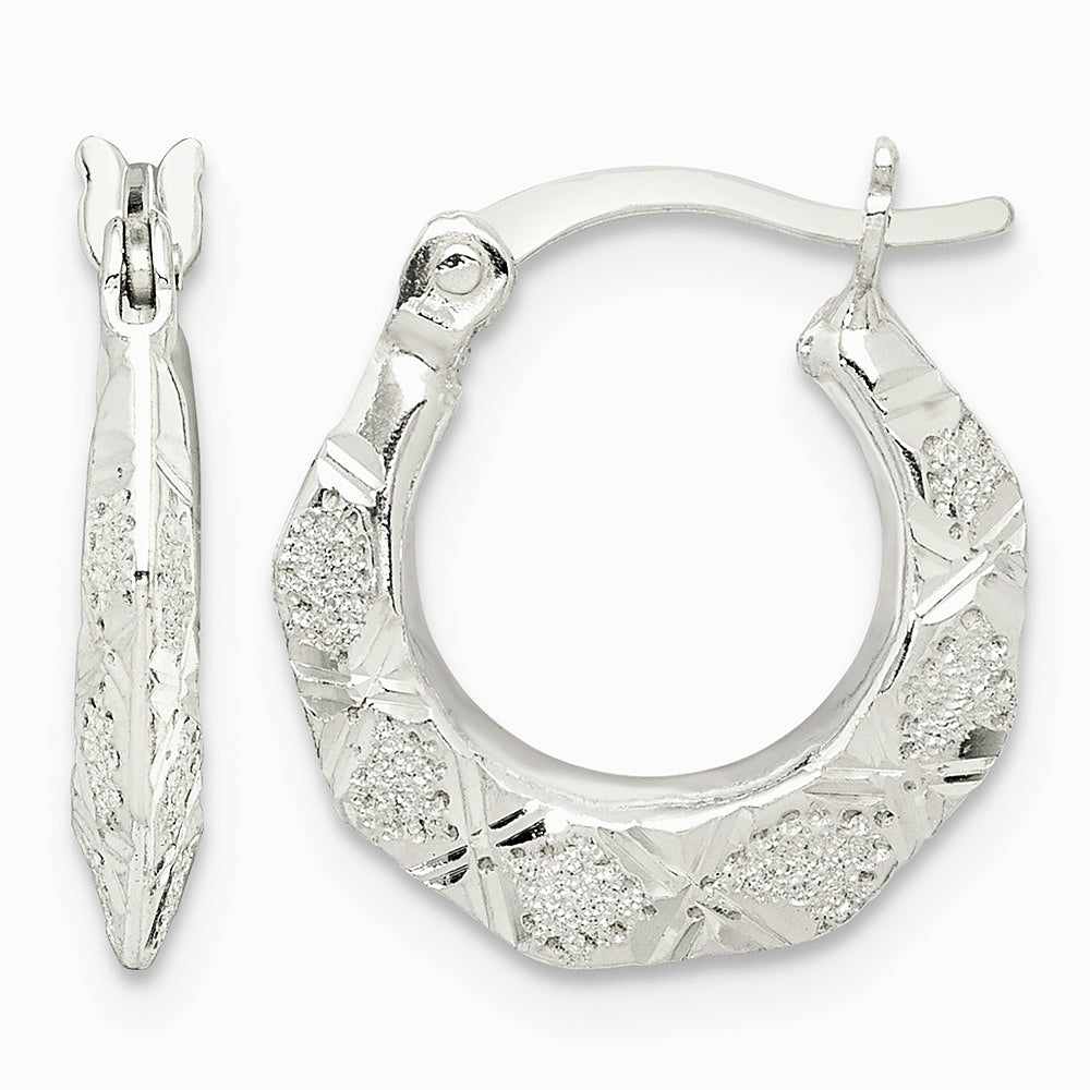Sterling Silver Diamond Cut & Textured Hoop Earrings - Product Photo