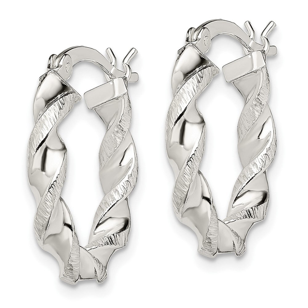 Sterling Silver Twisted and Textured Hoop Earrings - Product Photo