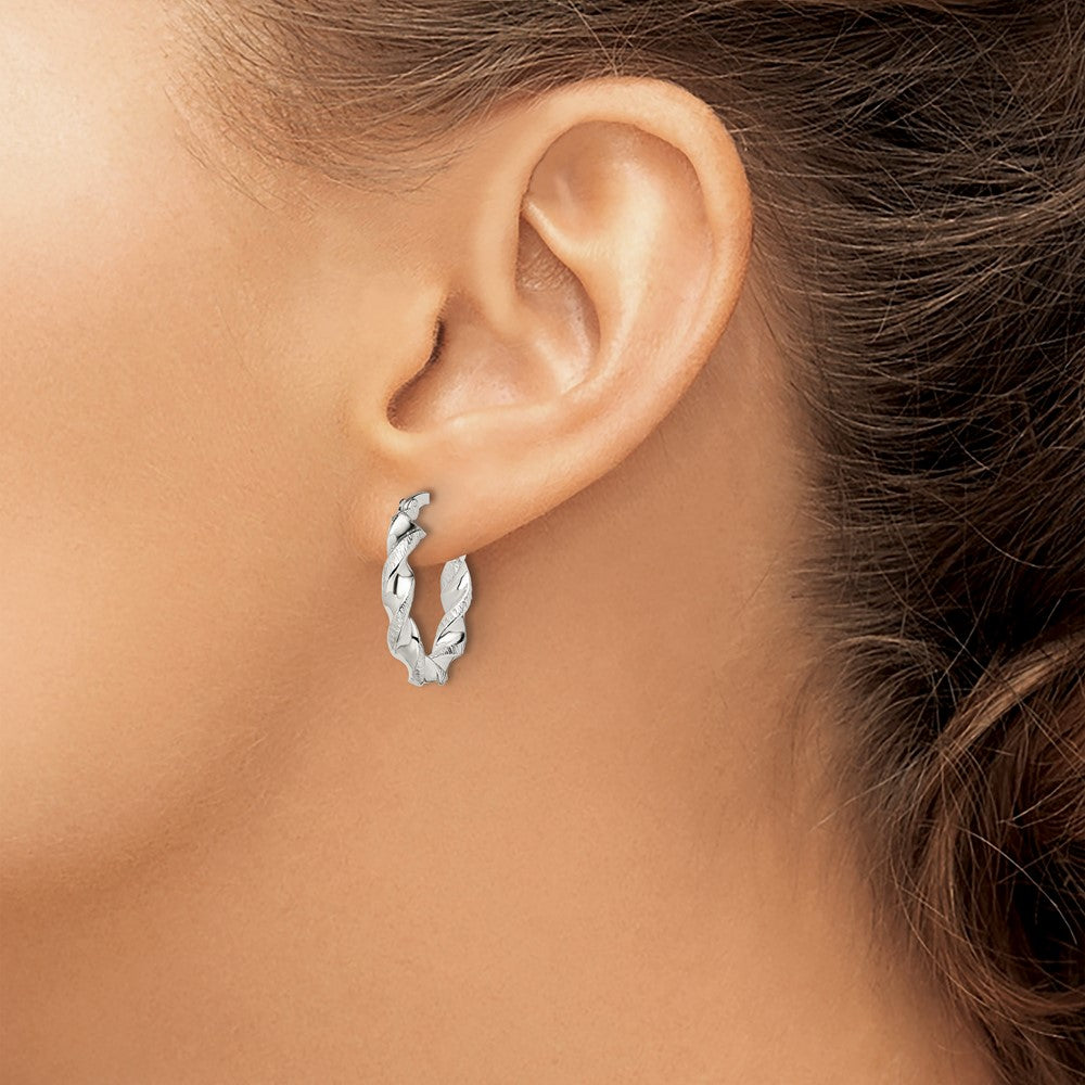 Sterling Silver Twisted and Textured Hoop Earrings - Product Photo