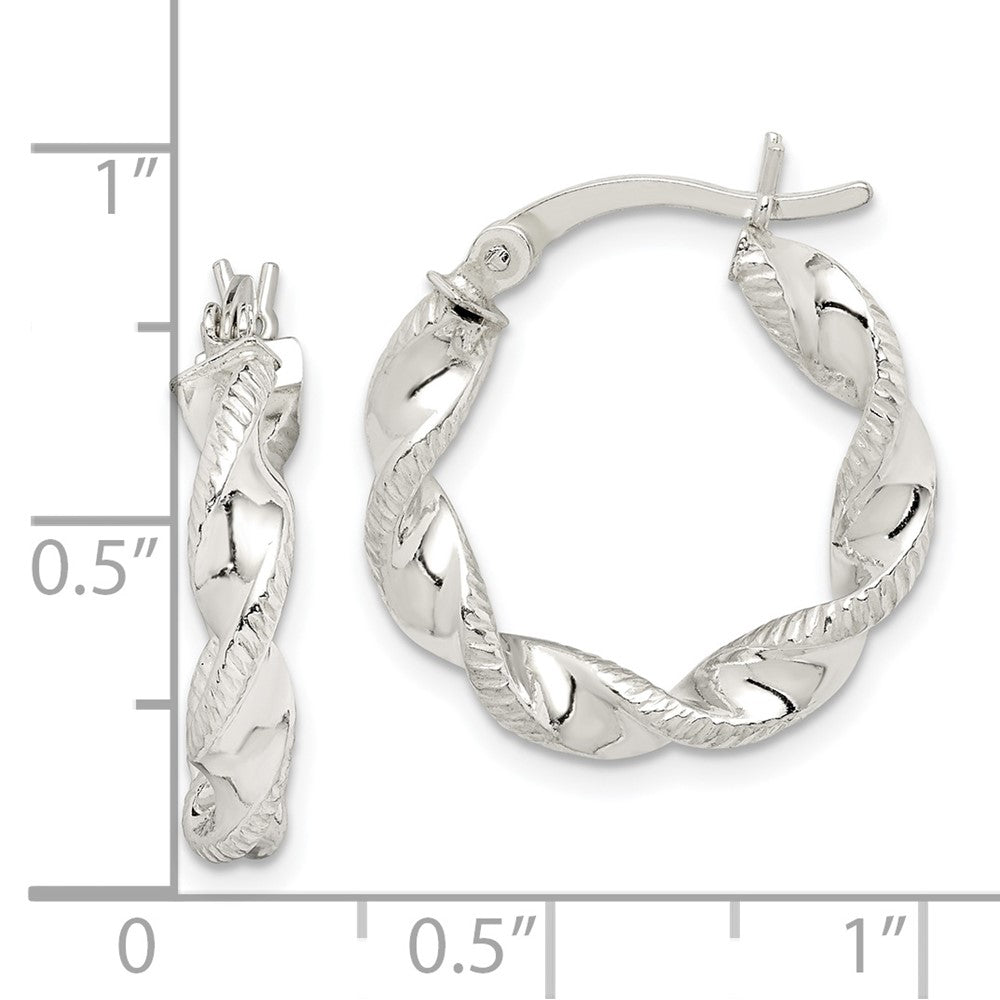 Sterling Silver Twisted and Textured Hoop Earrings - Product Photo