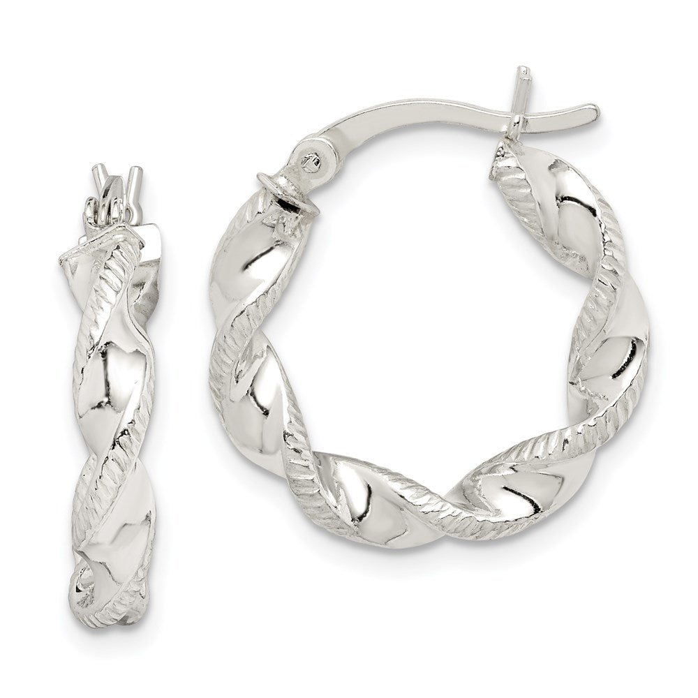 Sterling Silver Twisted and Textured Hoop Earrings - Product Photo