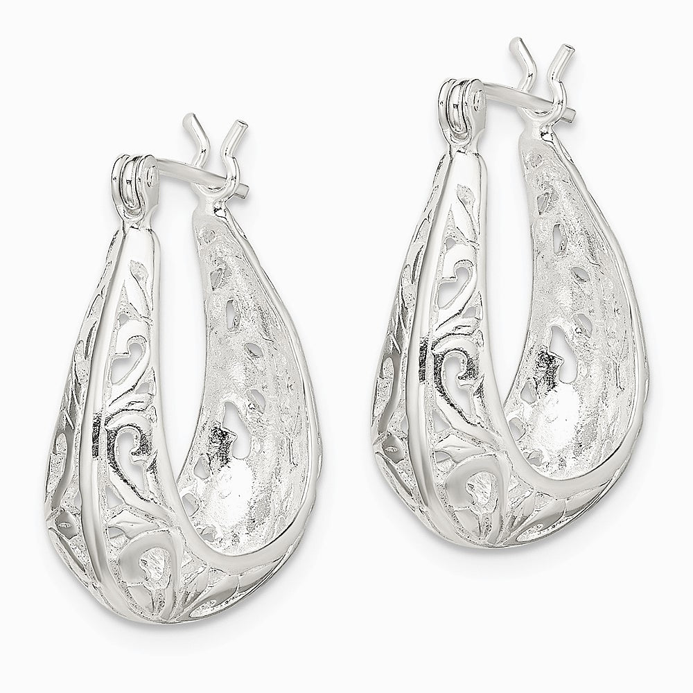 Sterling Silver Polished Swirl Filigree Hoop Earrings - Product Photo