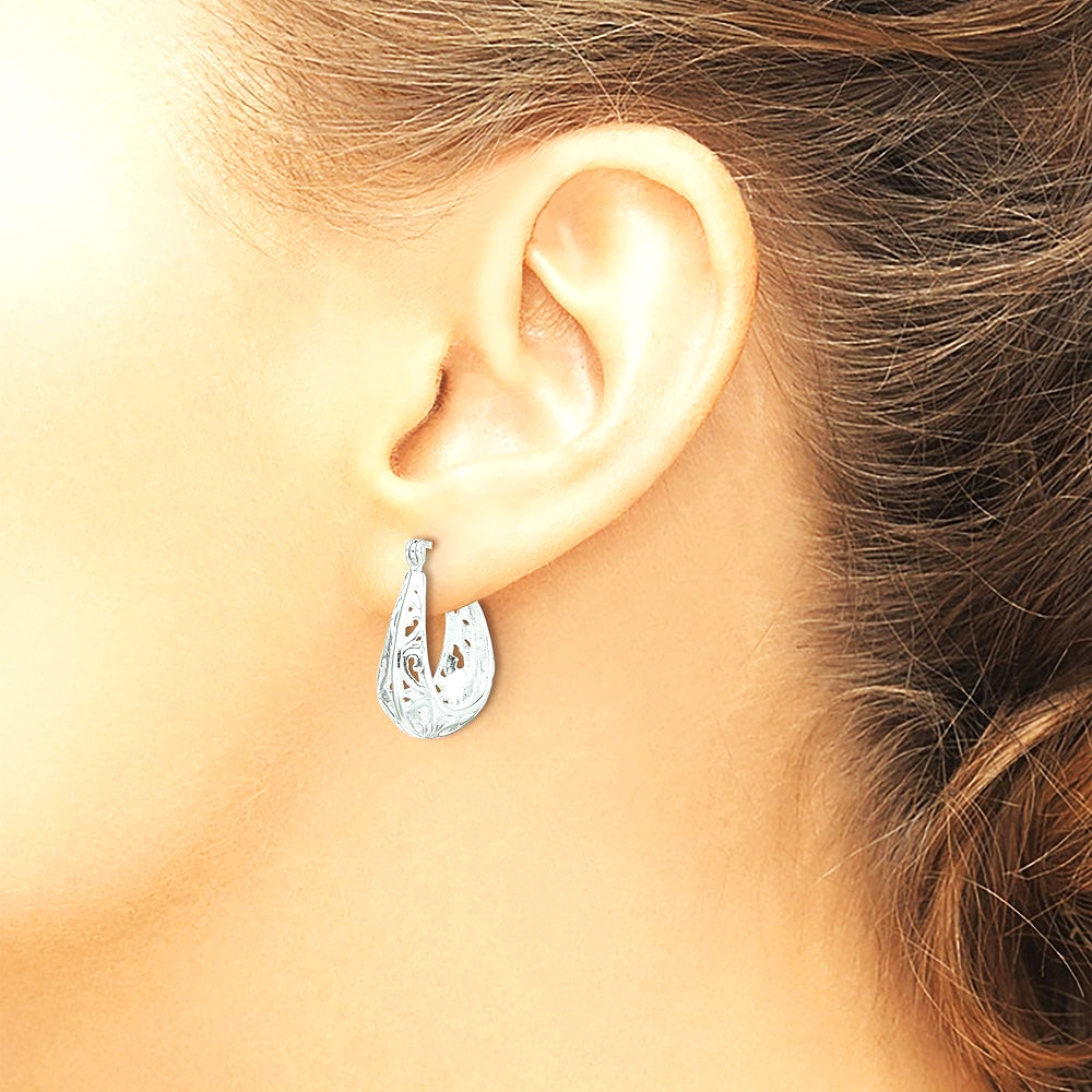 Sterling Silver Polished Swirl Filigree Hoop Earrings - Product Photo