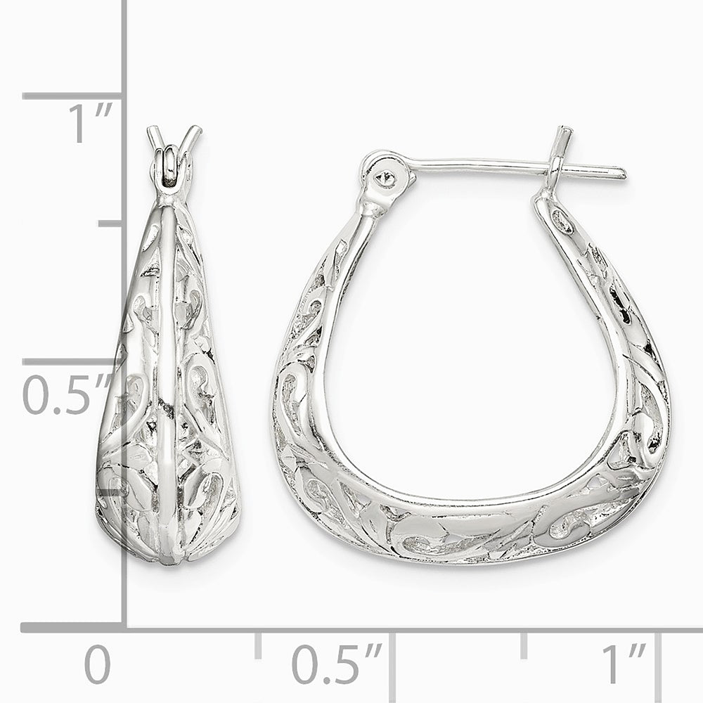Sterling Silver Polished Swirl Filigree Hoop Earrings - Product Photo