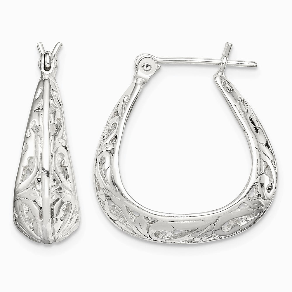 Sterling Silver Polished Swirl Filigree Hoop Earrings - Product Photo