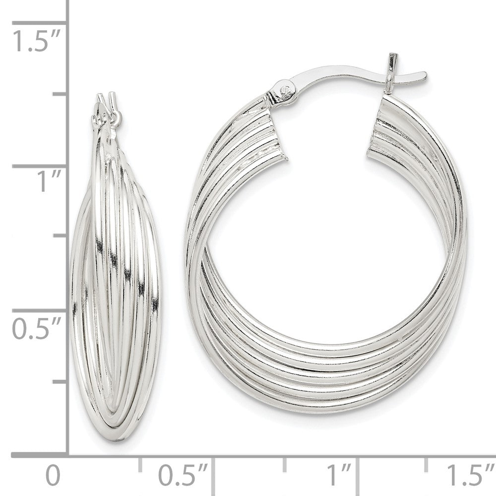 Sterling Silver Polished Twisted Multi-tube Round Hoop Earrings - Product Photo