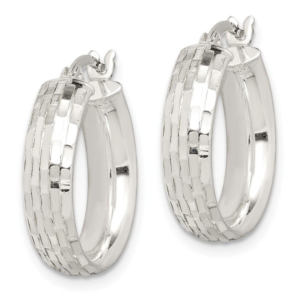 Sterling Silver Polished & Textured 5mm Round Hoop Earrings - Product Photo