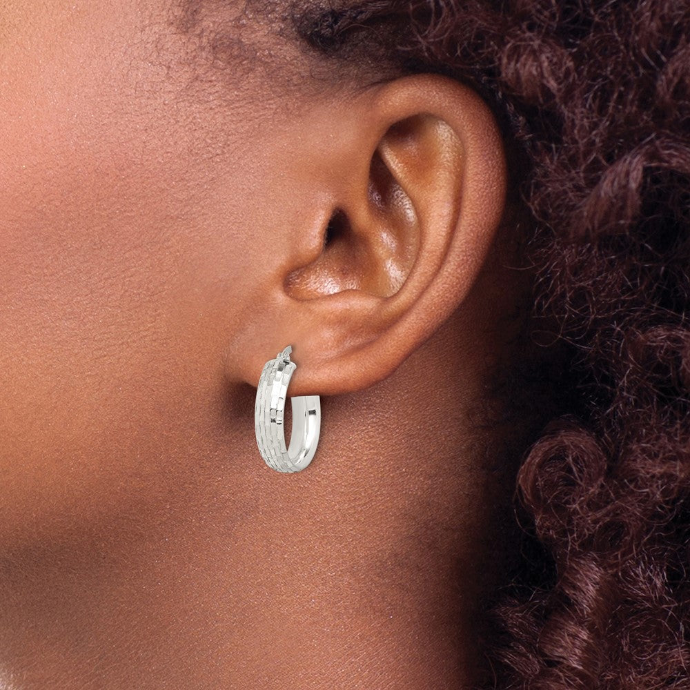 Sterling Silver Polished & Textured 5mm Round Hoop Earrings - Product Photo