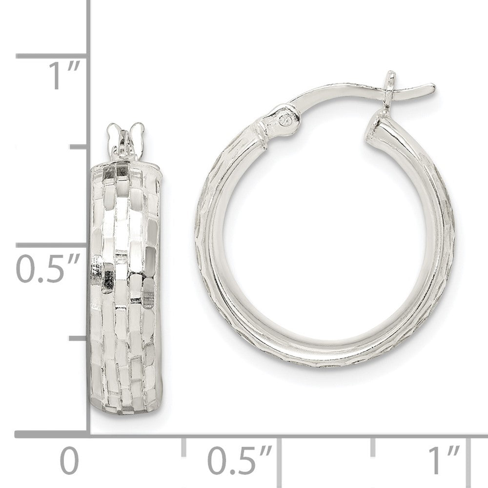 Sterling Silver Polished & Textured 5mm Round Hoop Earrings - Product Photo