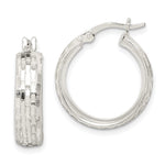 Sterling Silver Polished & Textured 5mm Round Hoop Earrings - Product Photo