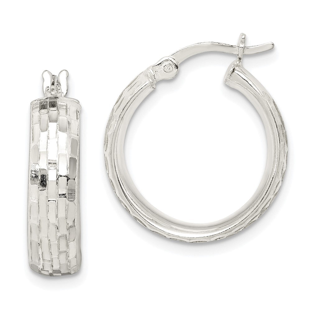 Sterling Silver Polished & Textured 5mm Round Hoop Earrings - Product Photo