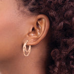 Sterling Silver RH plated Rose Gold-plated 28x3.5 Hoop Post Earrings - Product Photo