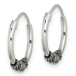 Sterling Silver Antiqued Beaded Endless Hoop Earrings - Product Photo