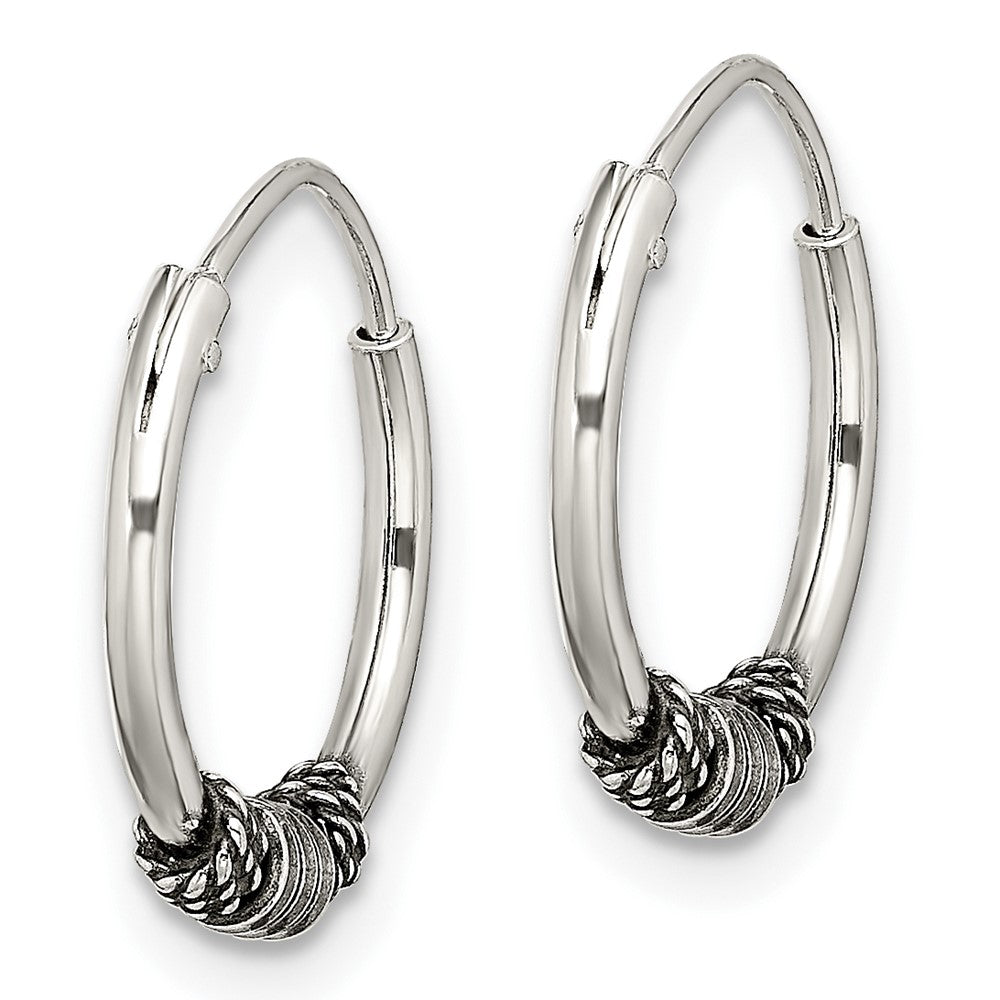 Sterling Silver Antiqued Beaded Endless Hoop Earrings - Product Photo