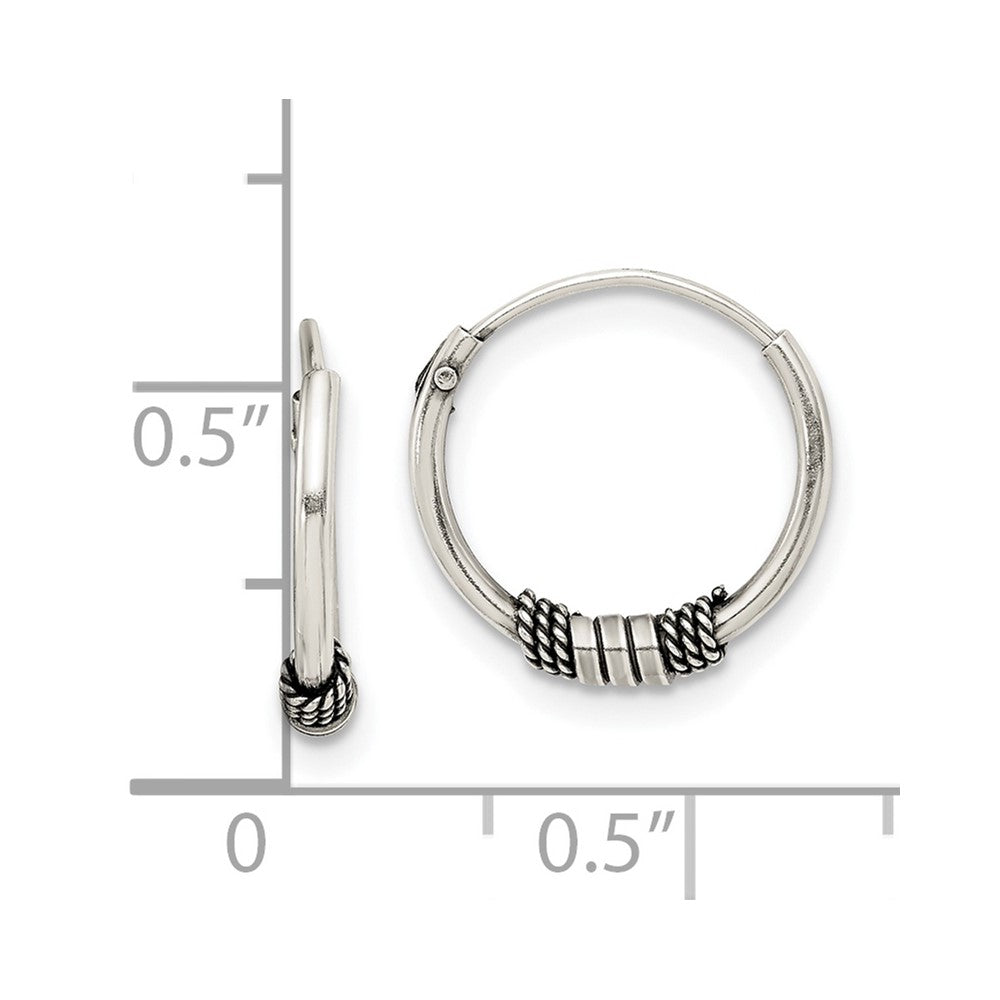 Sterling Silver Antiqued Beaded Endless Hoop Earrings - Product Photo